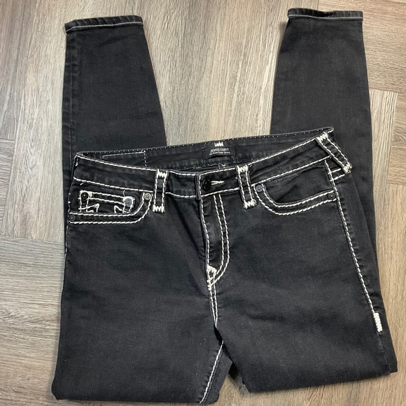 True Religion Jeans Womens 31 Black Jennie Curvy Mid Rise Super Skinny White - Picture 2 of 6